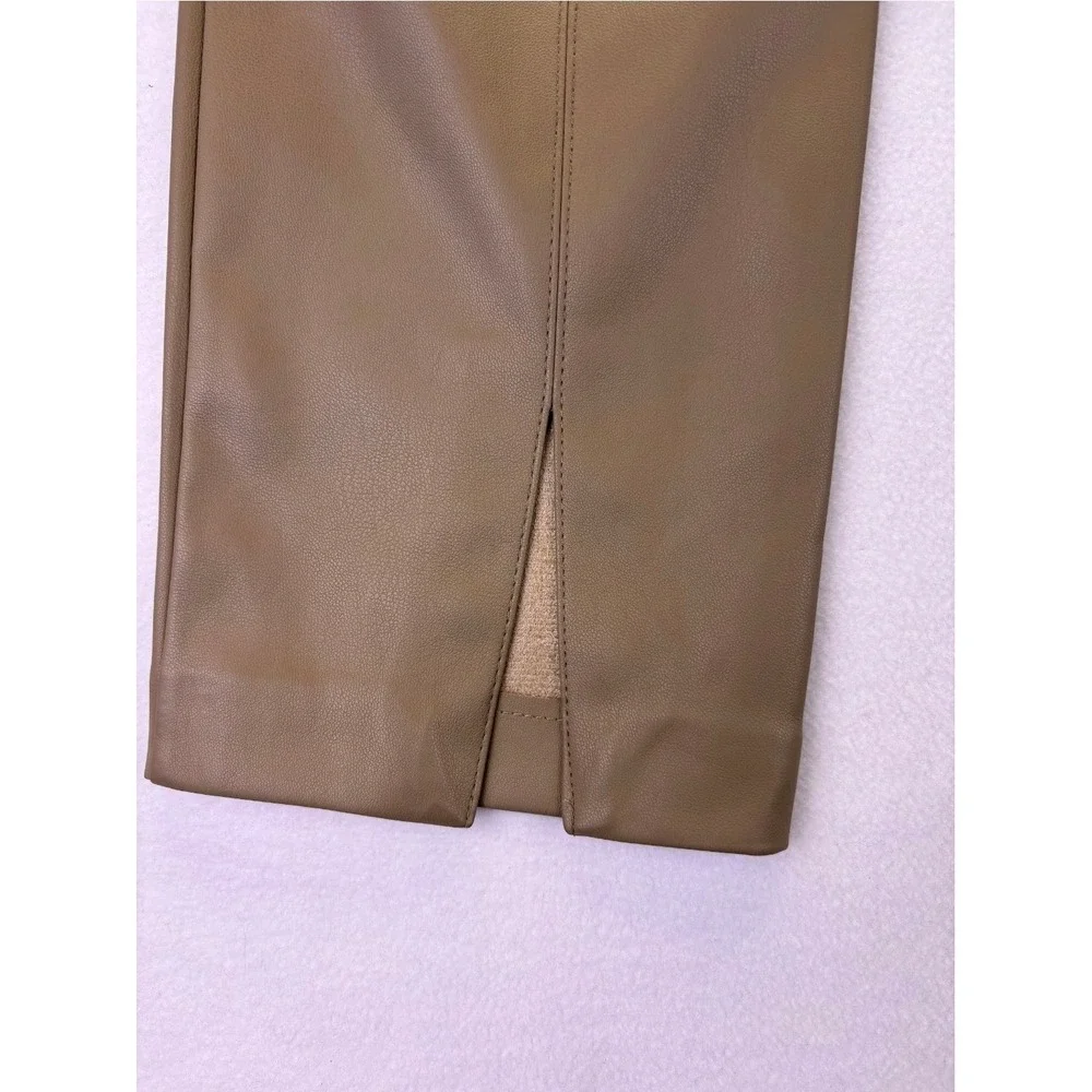 NWT Truth by Republic Women's Taupe Faux Leather Pintuck Straight Leg Pants S
